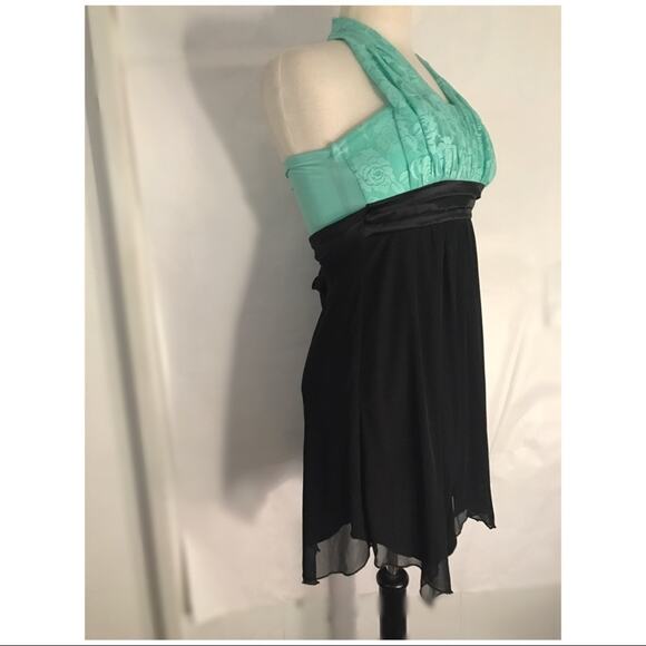 X). Sweet Storm Asymmetrical Turquoise Teal Blue Black Dress size Small - Picture 2 of 7